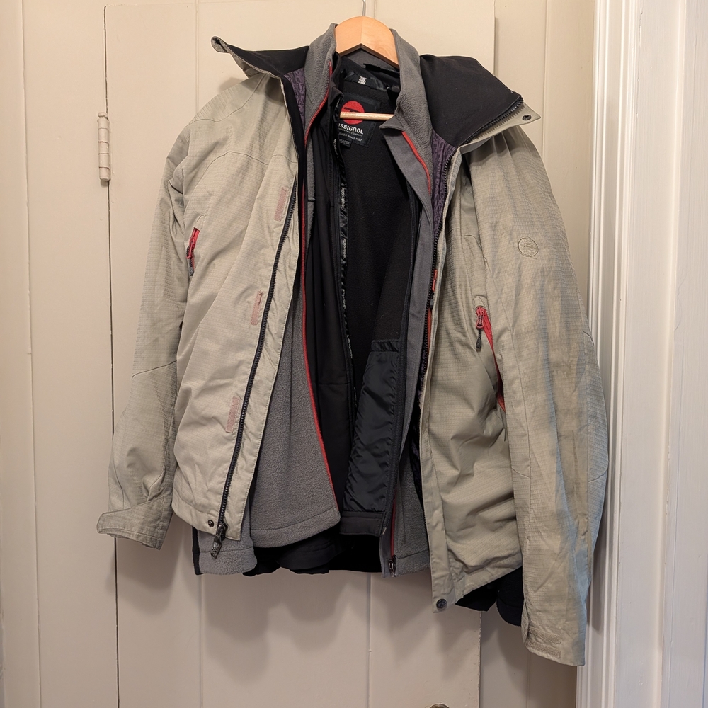 Rossignol Men's Khaki Triple Layer Ski Jacket - Shell + Fleece + Spandex Layer